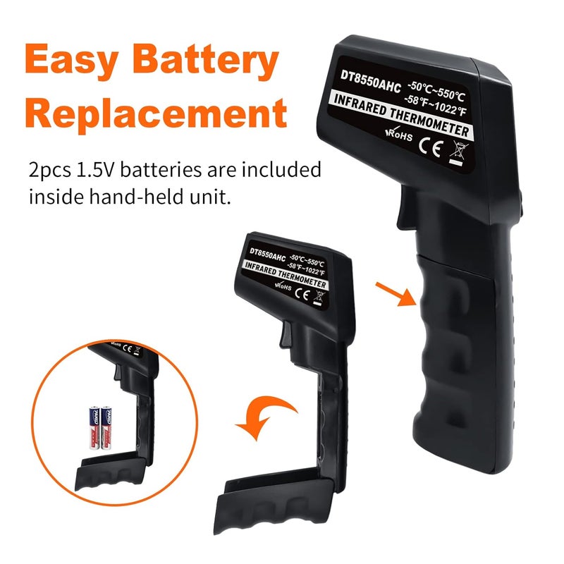 AHOSOUTLY Infrared Thermometer Temperature Gun -58℉~ 1022℉ (-50℃ ~ 550℃) Non-Contact Instant-Read Digital Laser Infrared Ir Thermometer with Color Screen (Black) - Image 4